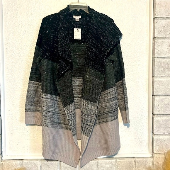NWT Anna Rose black and gray and silver cardigan size large - Picture 1 of 6